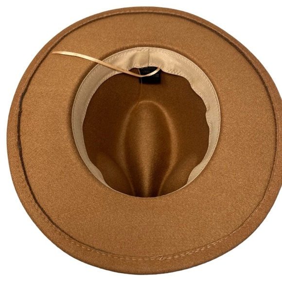 Unisex Fedora Hat Wide Brim Wool Blend Camel Brown OS Adjustable Western Cowboy - Picture 6 of 13